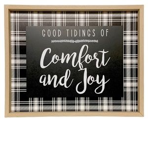 Farmhouse Christmas Black & White Plaid Wood Sign Good Tidings of Comfort & Joy